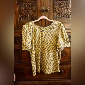 BODEN WOMENS YELLOW FLORAL BLOUSE SIZE 12